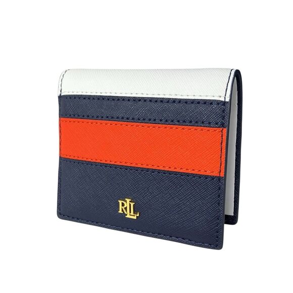 RALPH LAUREN Wallet Womens Navy Blue Resort Leather Compact Snap-Closure Striped - Picture 1 of 12